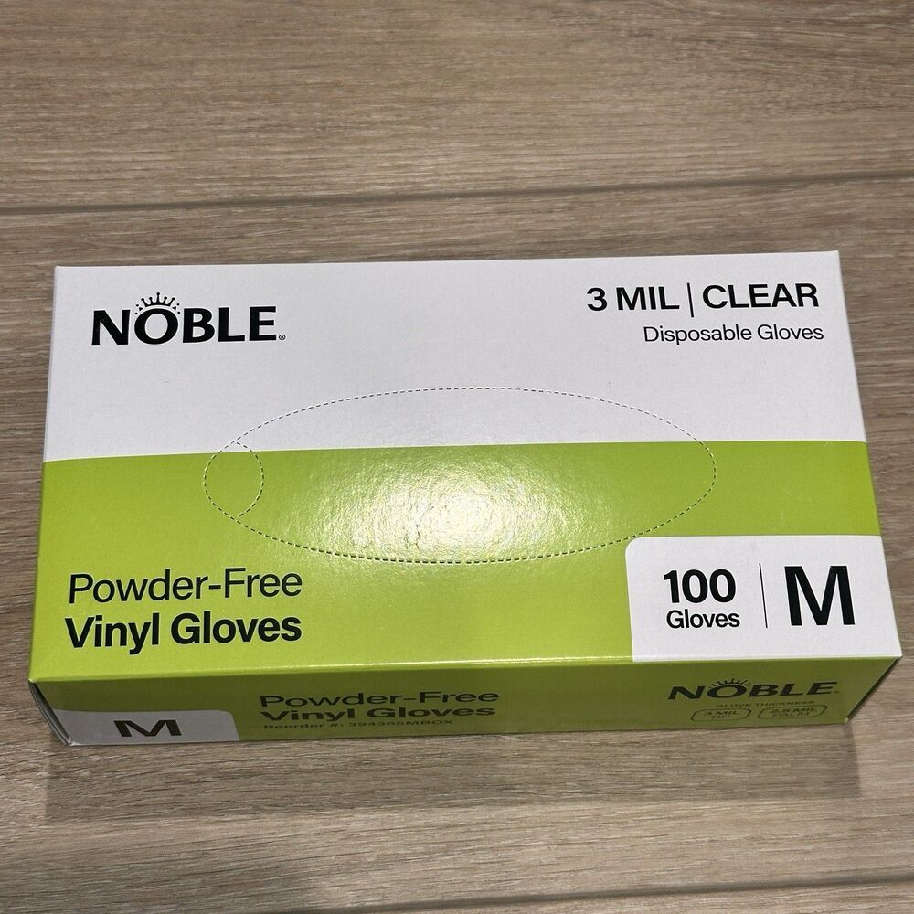Noble Products Powder-Free Disposable Clear Vinyl Gloves Foodservice Medium 3MIL